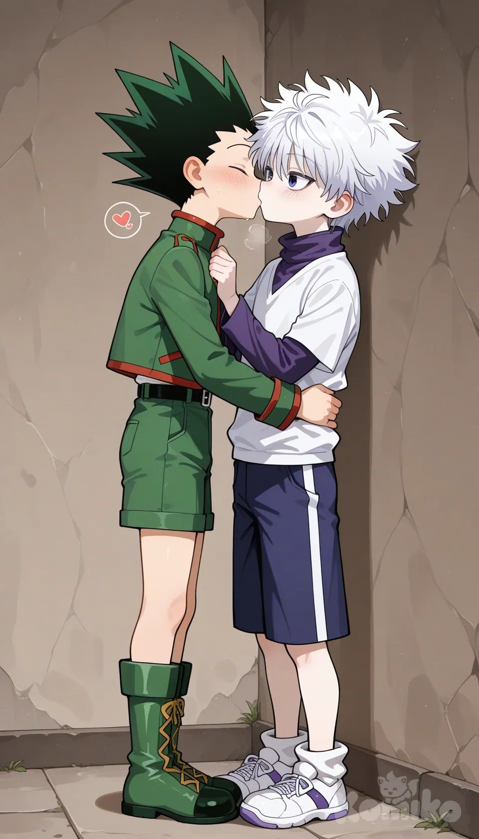 full body, Gon Freecss, Killua Zoldyck, kissing, [semi-realistic--style]