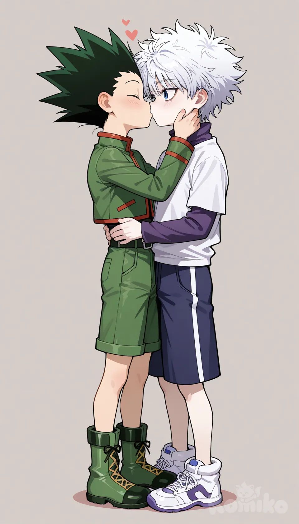 full body, Gon Freecss, Killua Zoldyck, kissing, [semi-realistic--style]