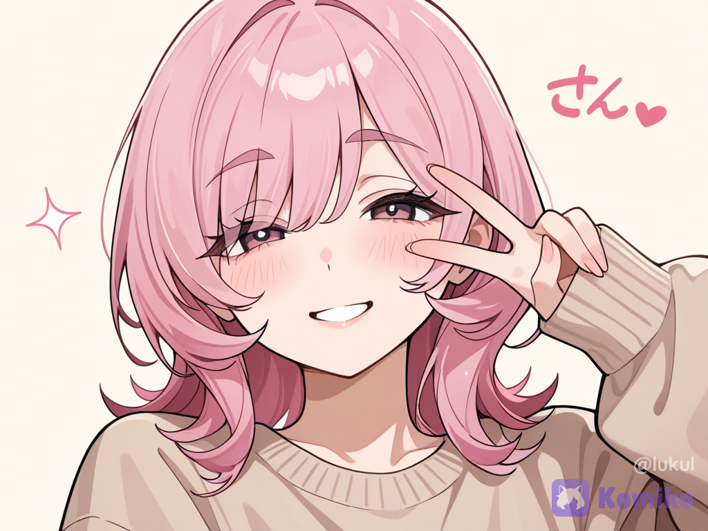 Komiko Peace Sign Tóc Hồng 🌸💕u