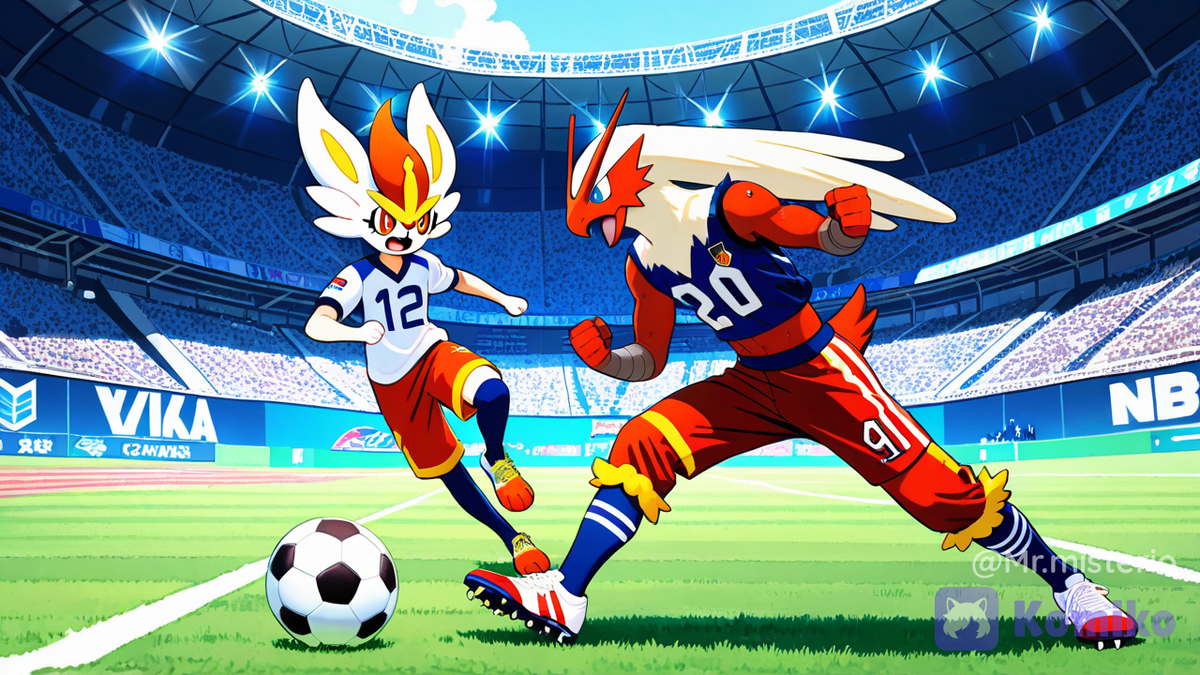 Cinderace and blaziken play futbol 