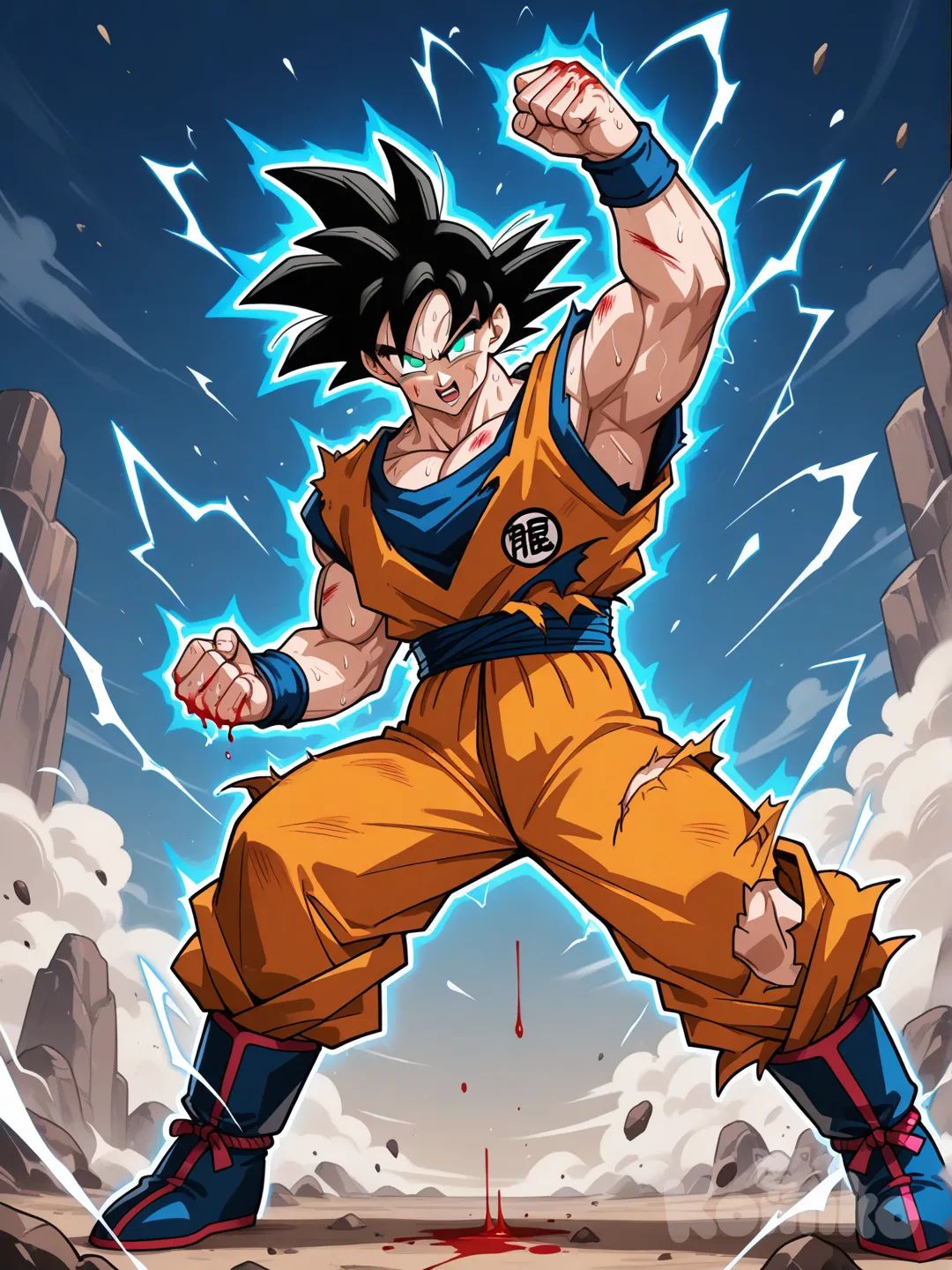 @Son_Goku, full body ssj 2 de su puño sale sangre despues de una batalla