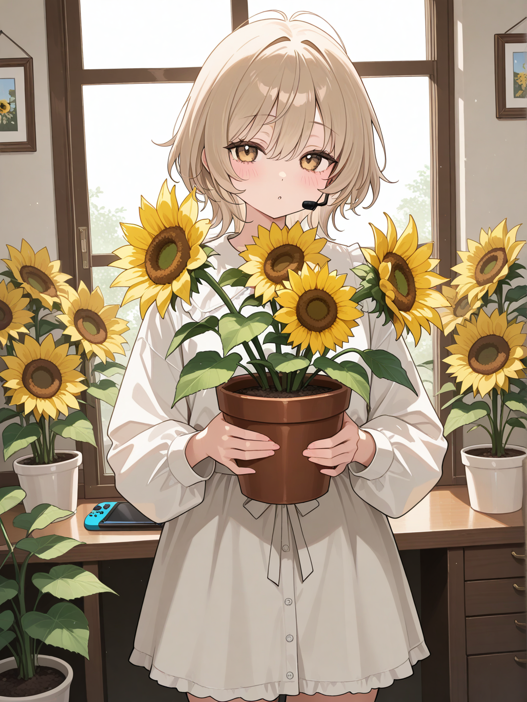 Maceta con girasoles