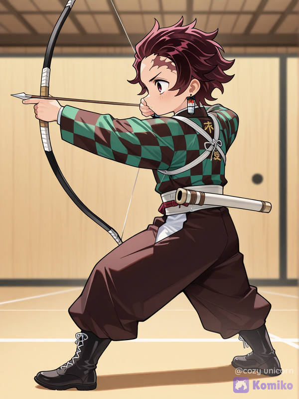 Tanjiro is practicing archery