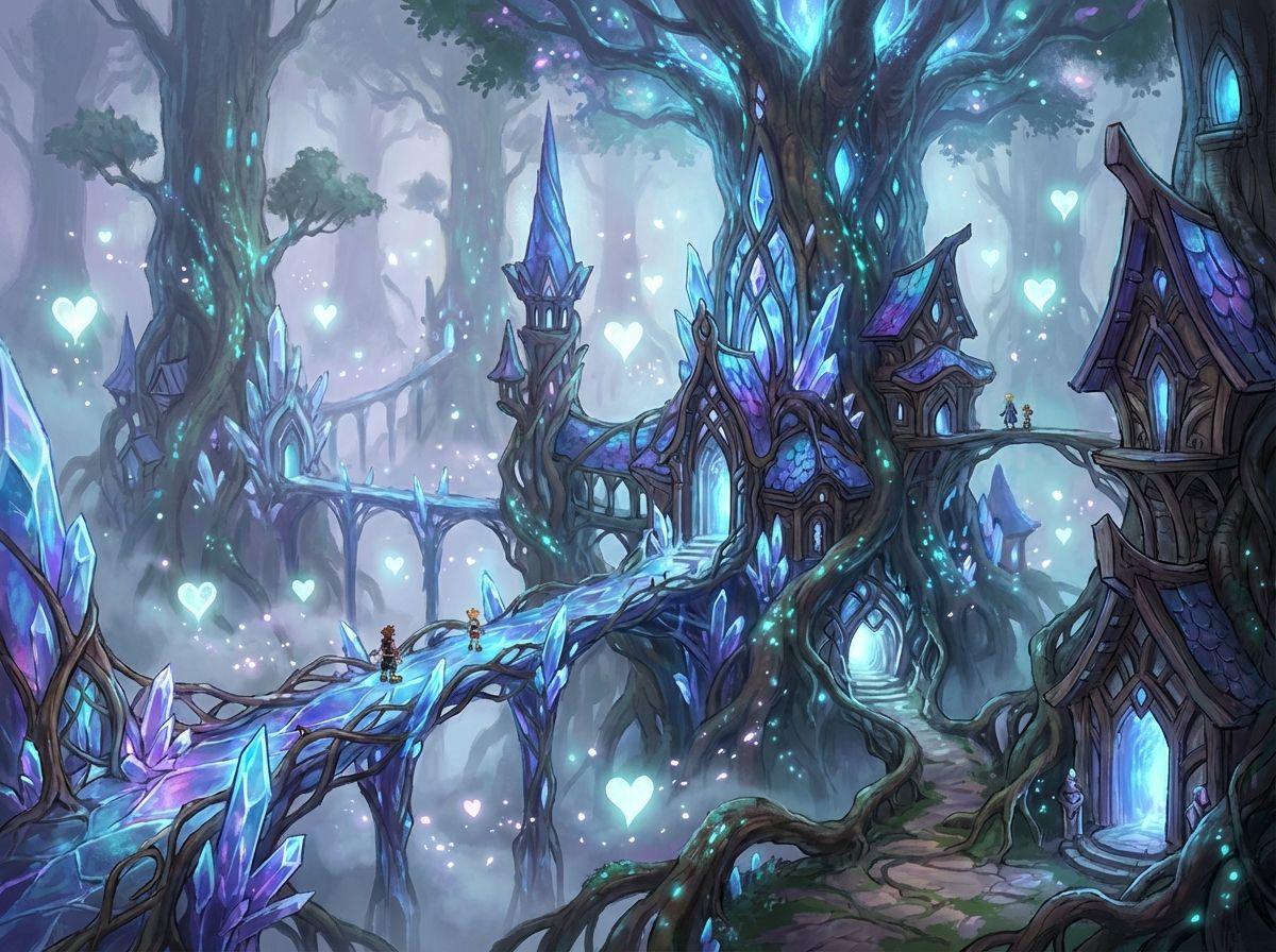 Fantasy Forest City Illustration.
