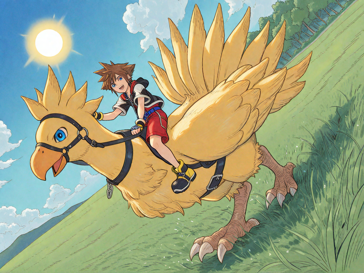 Kingdom Hearts - Sora riding a Giant Chocobo