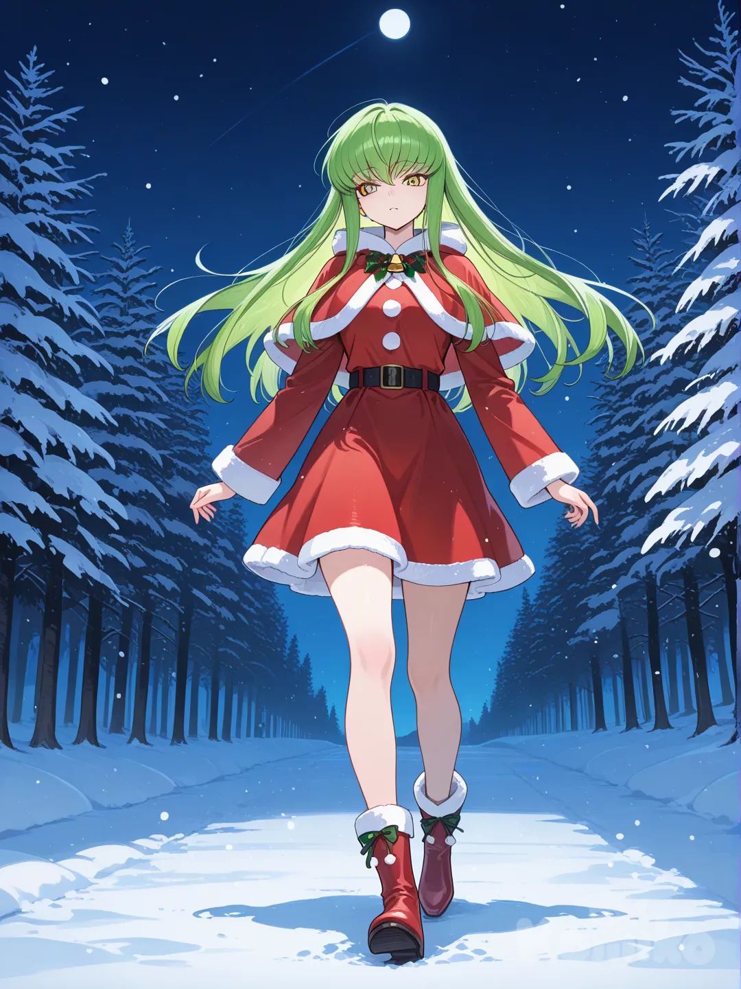 c.c., christmas suit,walking in the snow