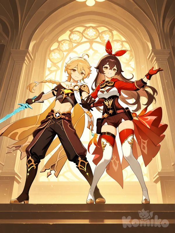 @Aether_(Genshin_Impact), @Amber_(Genshin_Impact) sword dancing