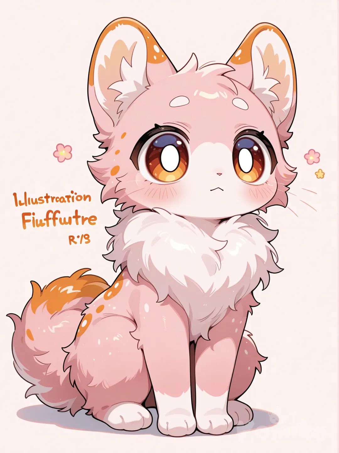 Furry cute drawing and light pink fur and orange spots, cute little creature