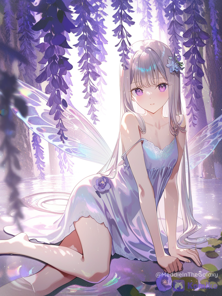 Fairy in a pond of  wisteria