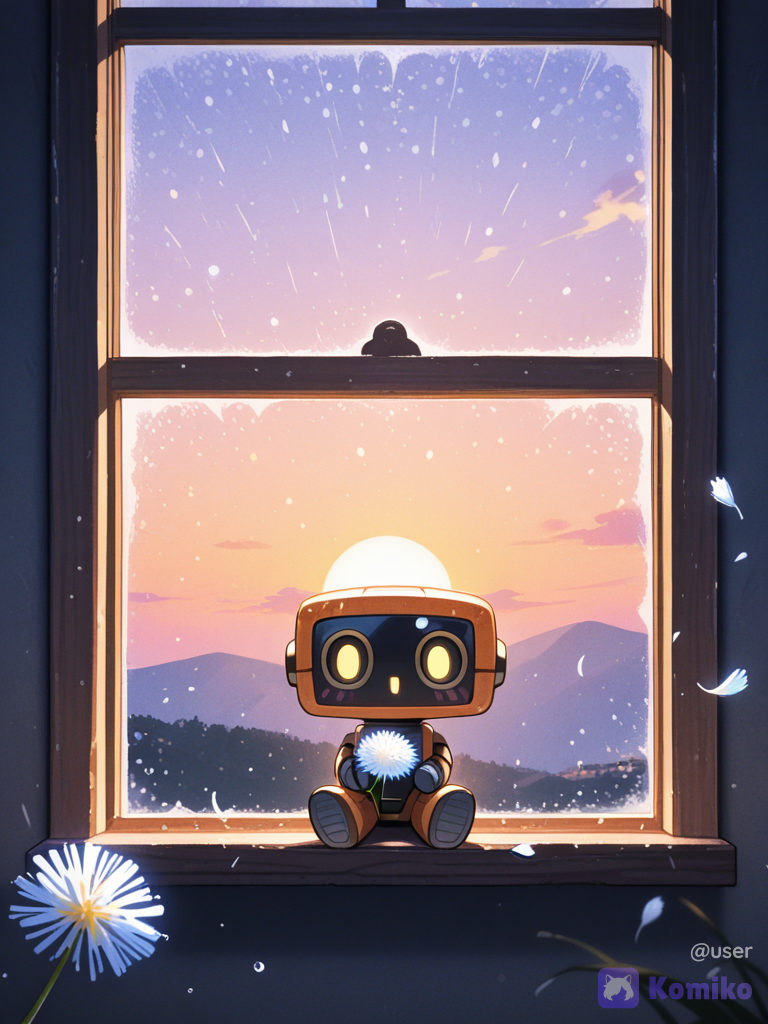 Robô e seu dente-de-leão 🌅✨