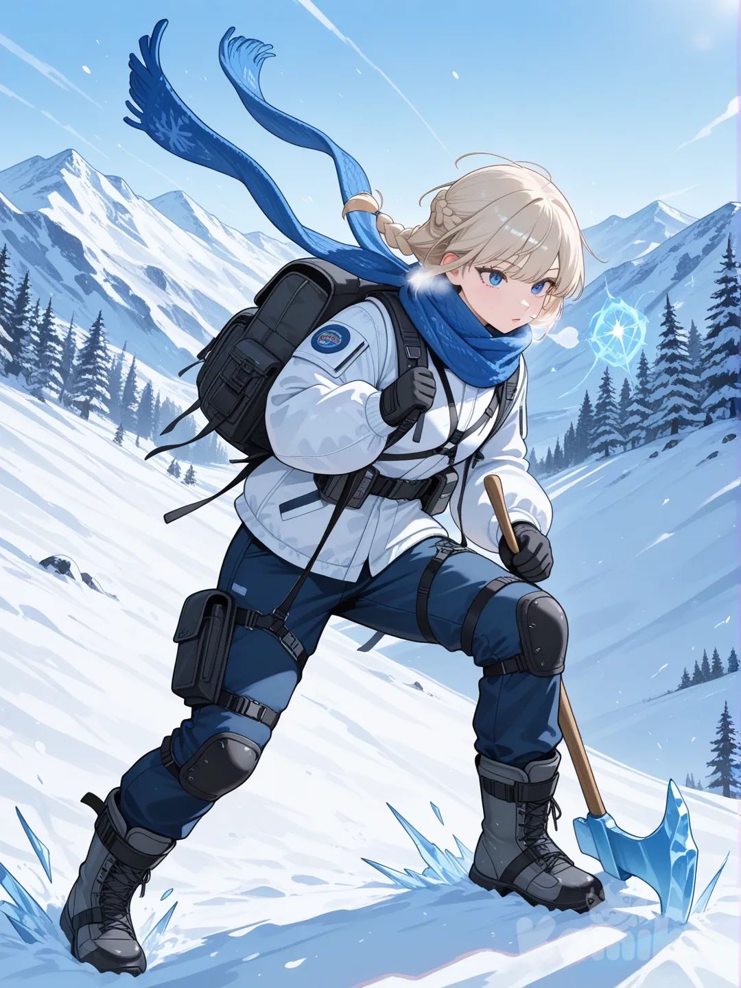 Mountain climbers, winter sports, real survival gear.

Appearance:

Platinum hair, braided for warmth

Ice-blue eyes

White winter jacket, climbing harness, and insulated boots

Crystal-blue scarf that trails like snow

Actions:

Controls ice winds based on her breath

Can create ice picks, ropes, or barriers

“Avalanche Mode” summons a giant snow spirit

Why She Feels Real:
Her equipment and survival knowledge mirror real mountaineers.