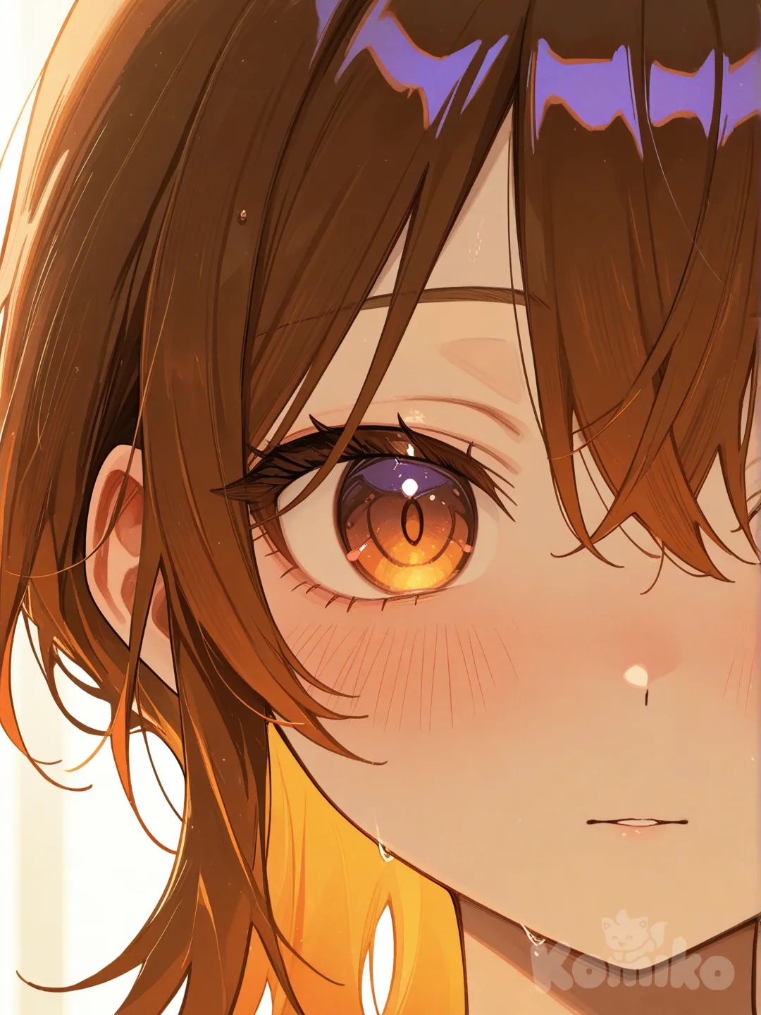 Gentle eyes, natural hair, warm blush