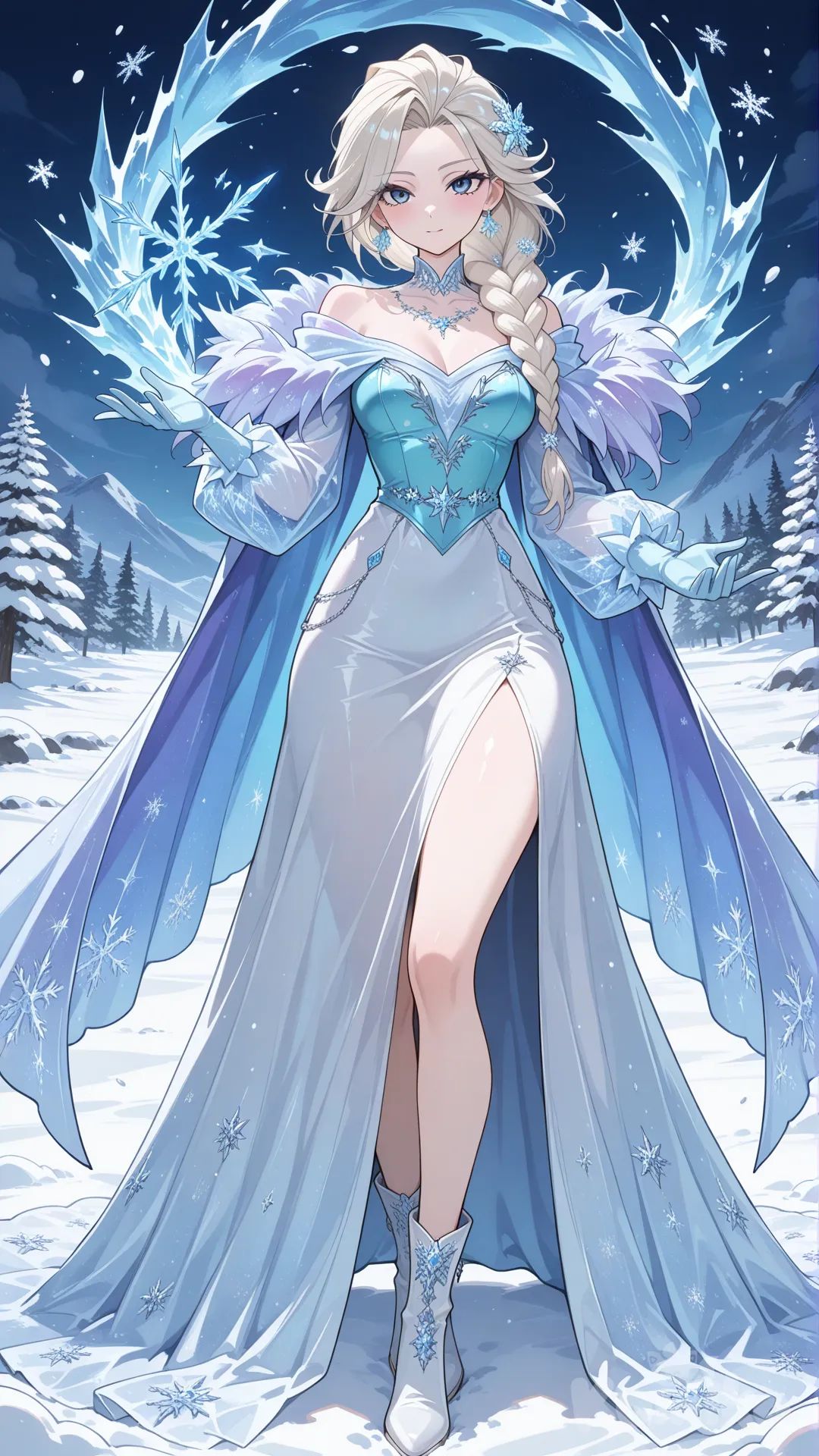 Elsa from disney frozen in anime style