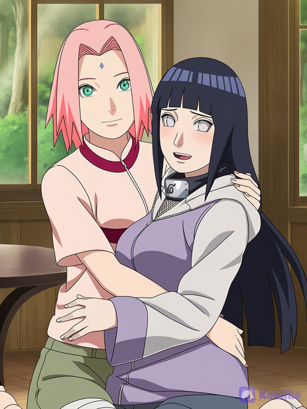 Tirei uma foto com a minha amiga Hinata