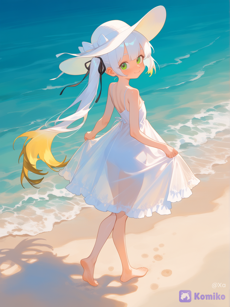 A green ponytail on the beach