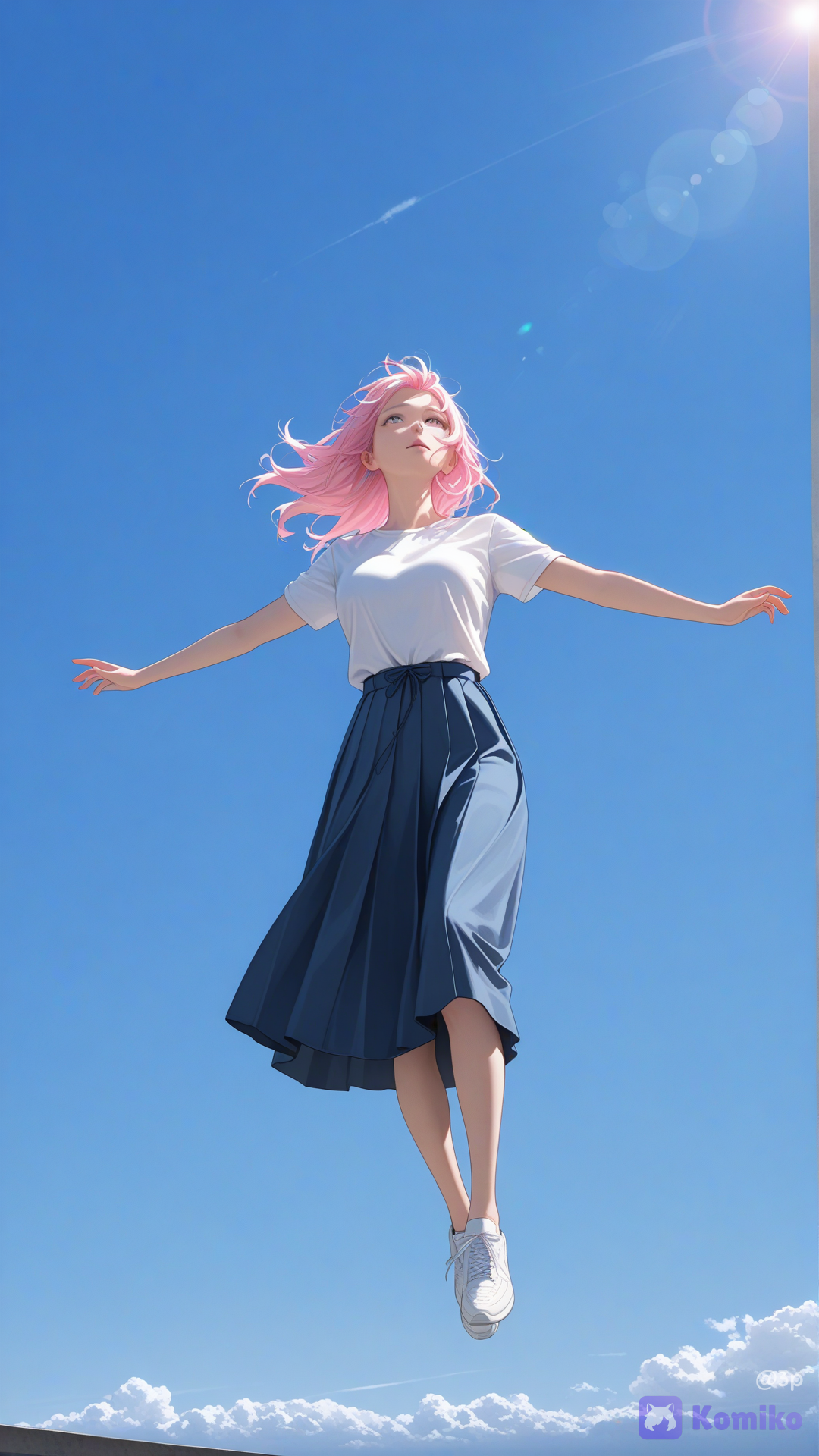 @seraphiel-W7o9 Flying into the sky wearing a skirt and shirt, no halo,  độ phân giải cực cao, chất lượng ảnh cực cao, chi tiết chân thực và tỉ mỉ, màu sắc sống động, điện ảnh, chân thực và rất chân thực  Làn da siêu thực, khuôn mặt siêu thực, thân hình siêu thực, kết cấu da siêu thực, tóc siêu thực, mắt siêu thực, ánh sáng chân thực, chi tiết siêu sắc nét, kết cấu da chân thực (chân thực như ảnh chụp).Tôn trọng khuôn mặt tham khảo, không bị mờ, độ phân giải rất cao, chất lượng chi tiết rất cao, Full HD. Độ phân giải 16K, làn da siêu thực, khuôn mặt siêu thực, thân hình siêu thực, tóc siêu thực, mắt siêu thực, chi tiết siêu thực, kết cấu da chân thực (như ảnh chụp), toàn thân. Rất nhiều chi tiết trên da. Trung thực với khuôn mặt tham khảo, không bị mờ, độ phân giải rất cao, chất lượng chi tiết rất cao, Full HD.