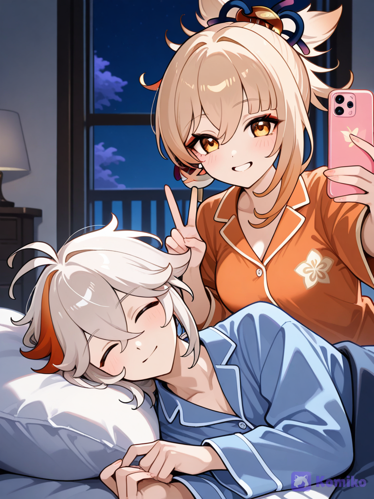 Йоимия и Казуха в пижамах 🌙✨