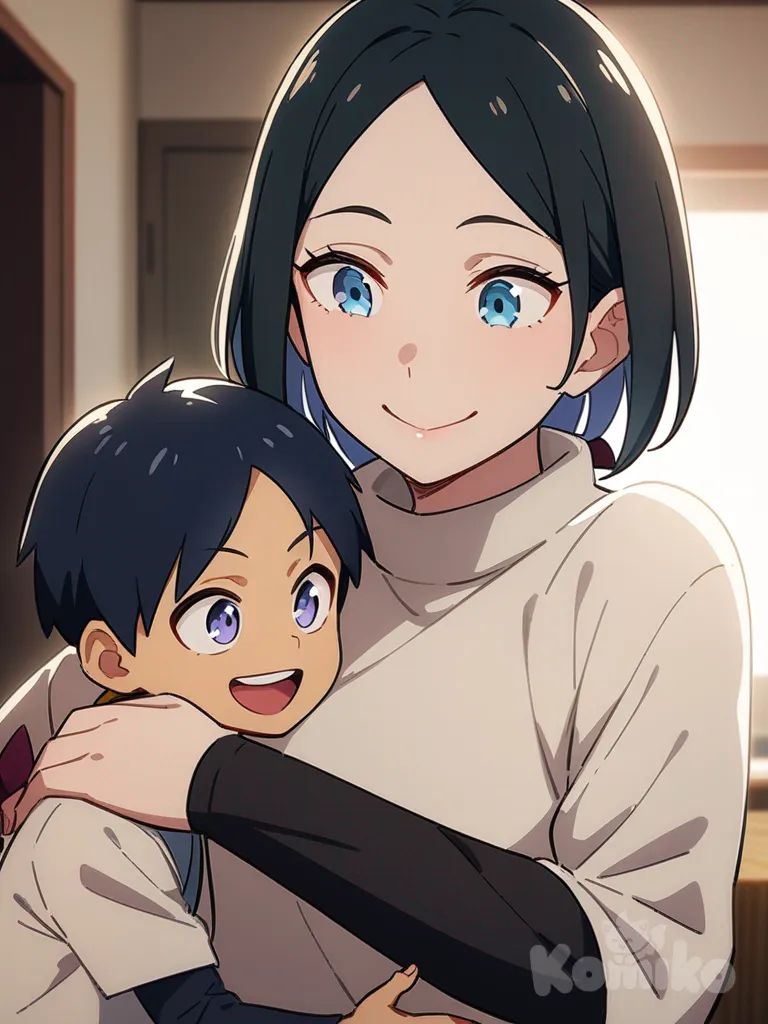Boruto, Hinata Hyuga, crossover, duo, family, mother and son, anime, manga, hugging, smiling