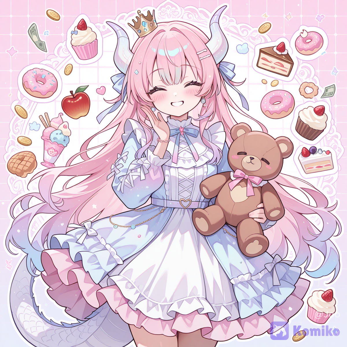Pink and white colored happiness dragon woman