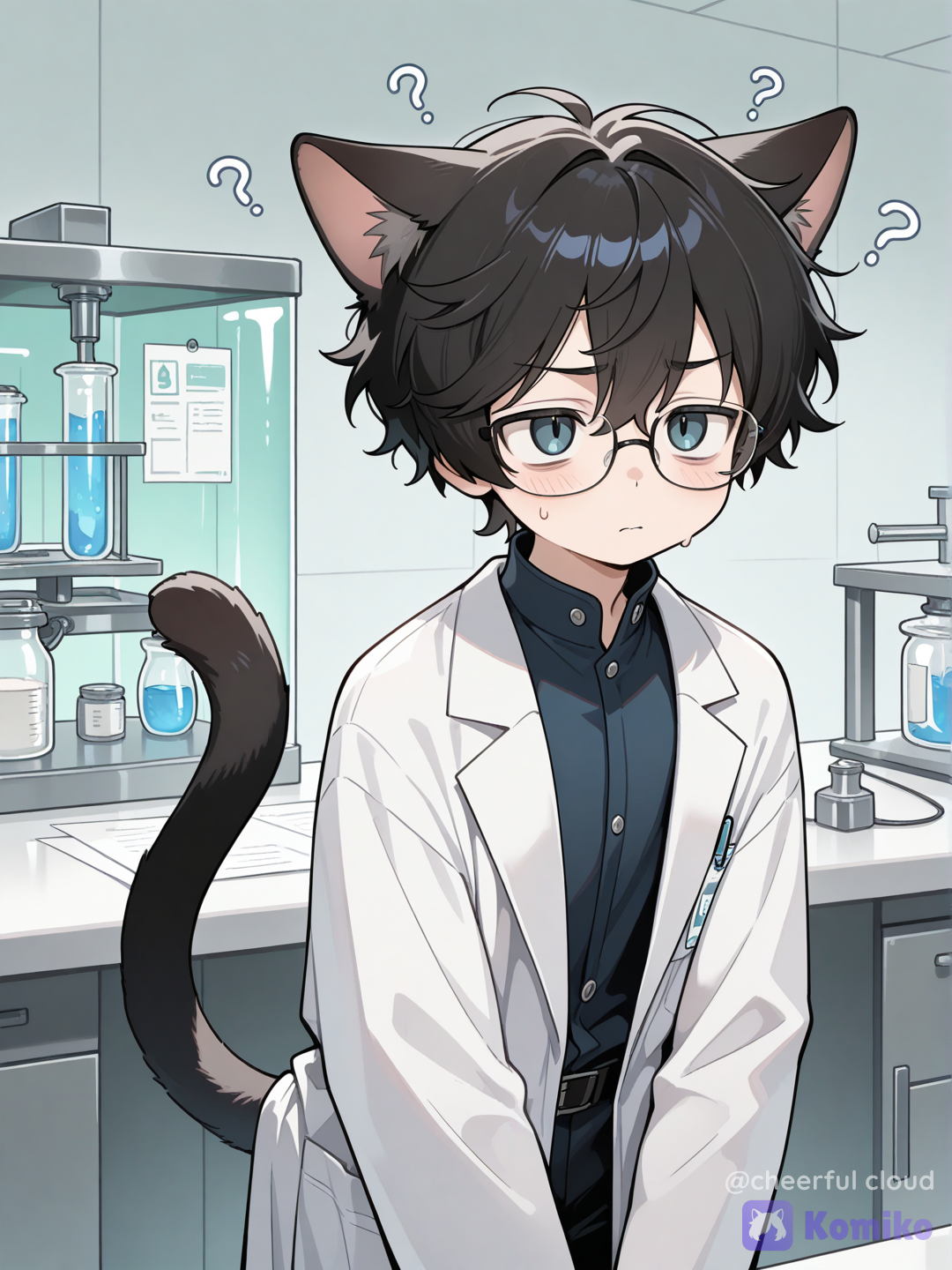 confused kittenboy scientist