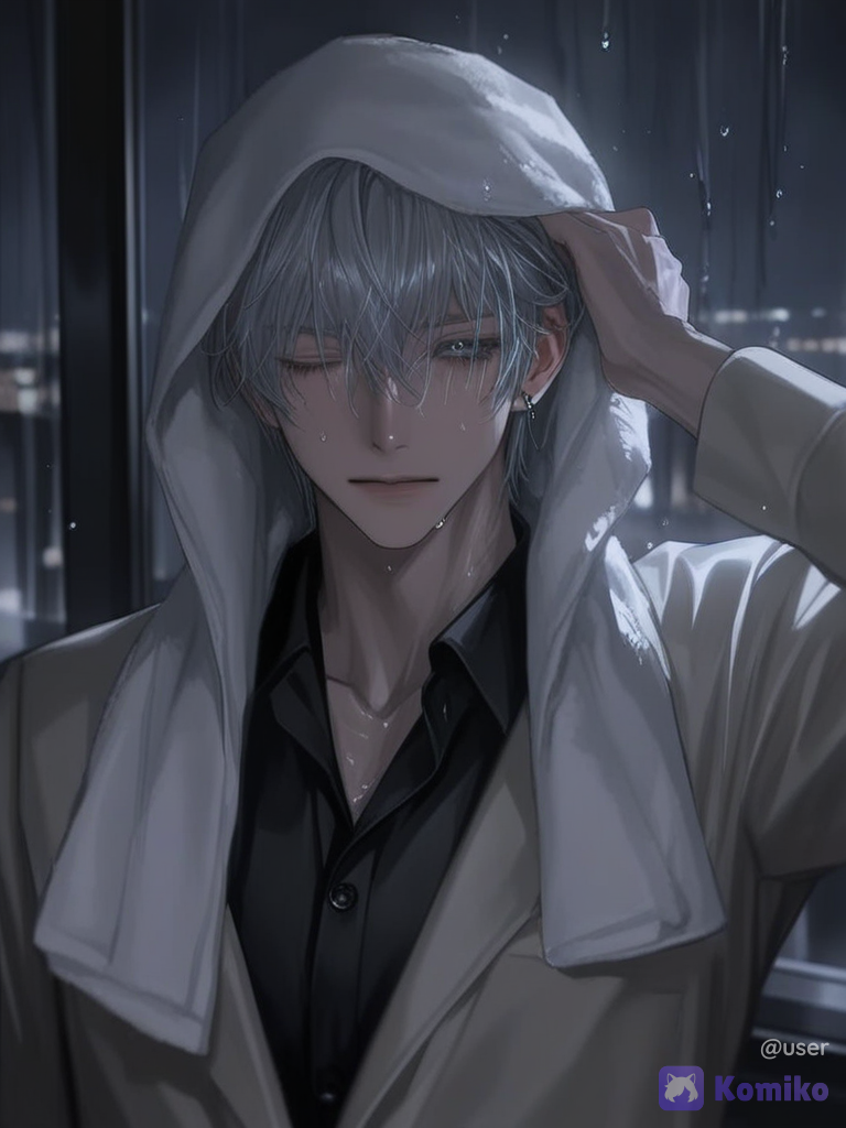 Chico plateado bajo la lluvia 🌧️