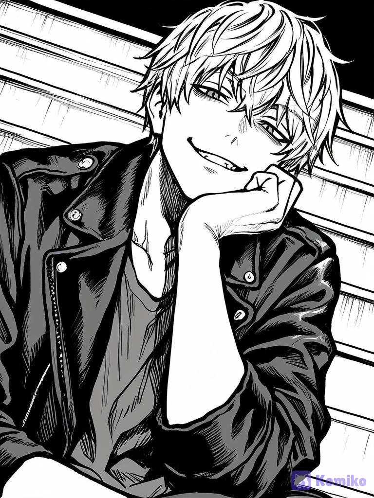 Punk Boy Smirk on Stairs