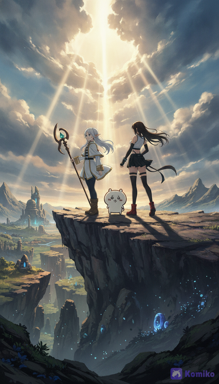 Frieren & Tifa's Cliffside Glow ☀️🐾