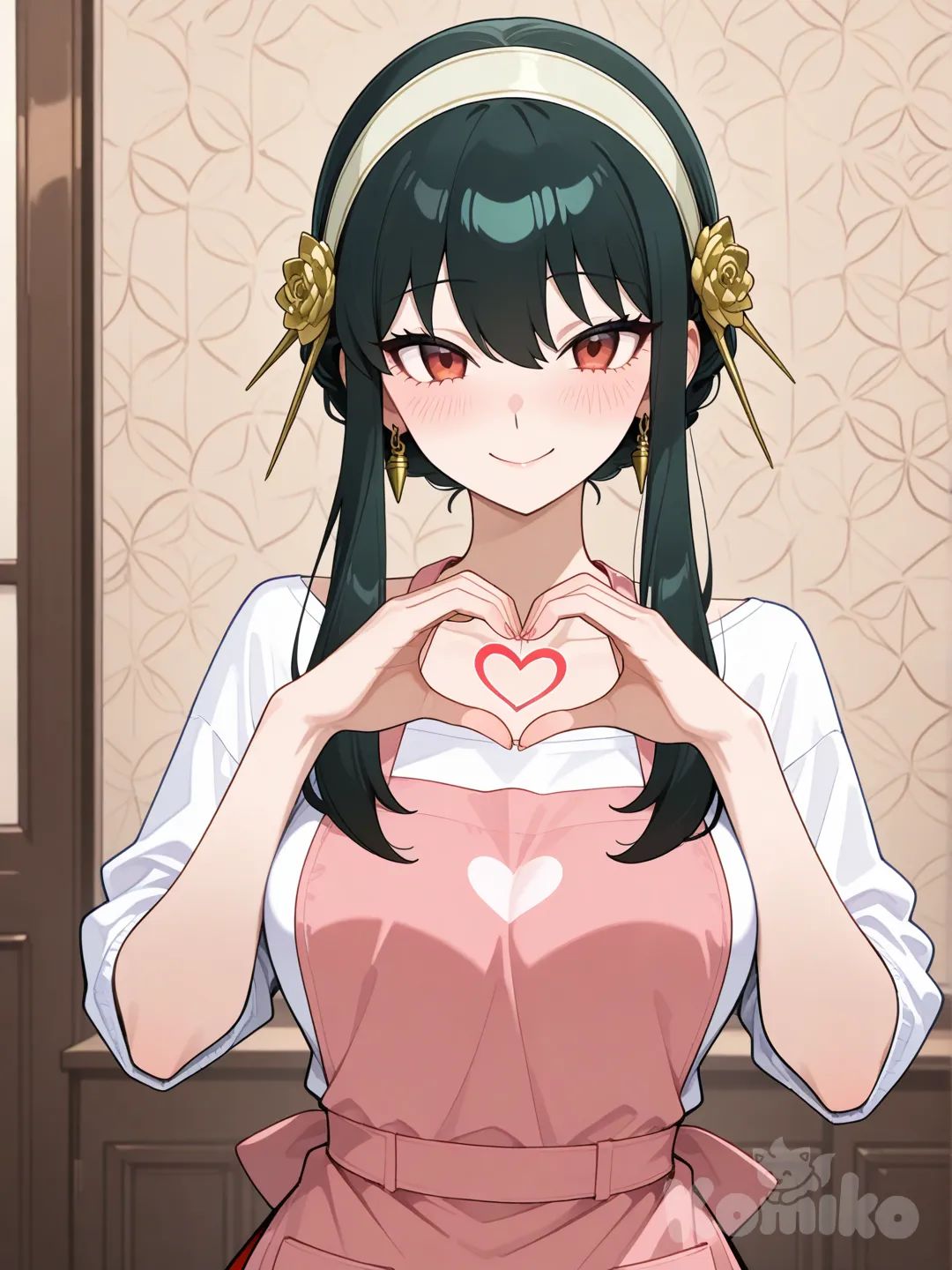 @Yor_Briar, heart hands, apron, upper body