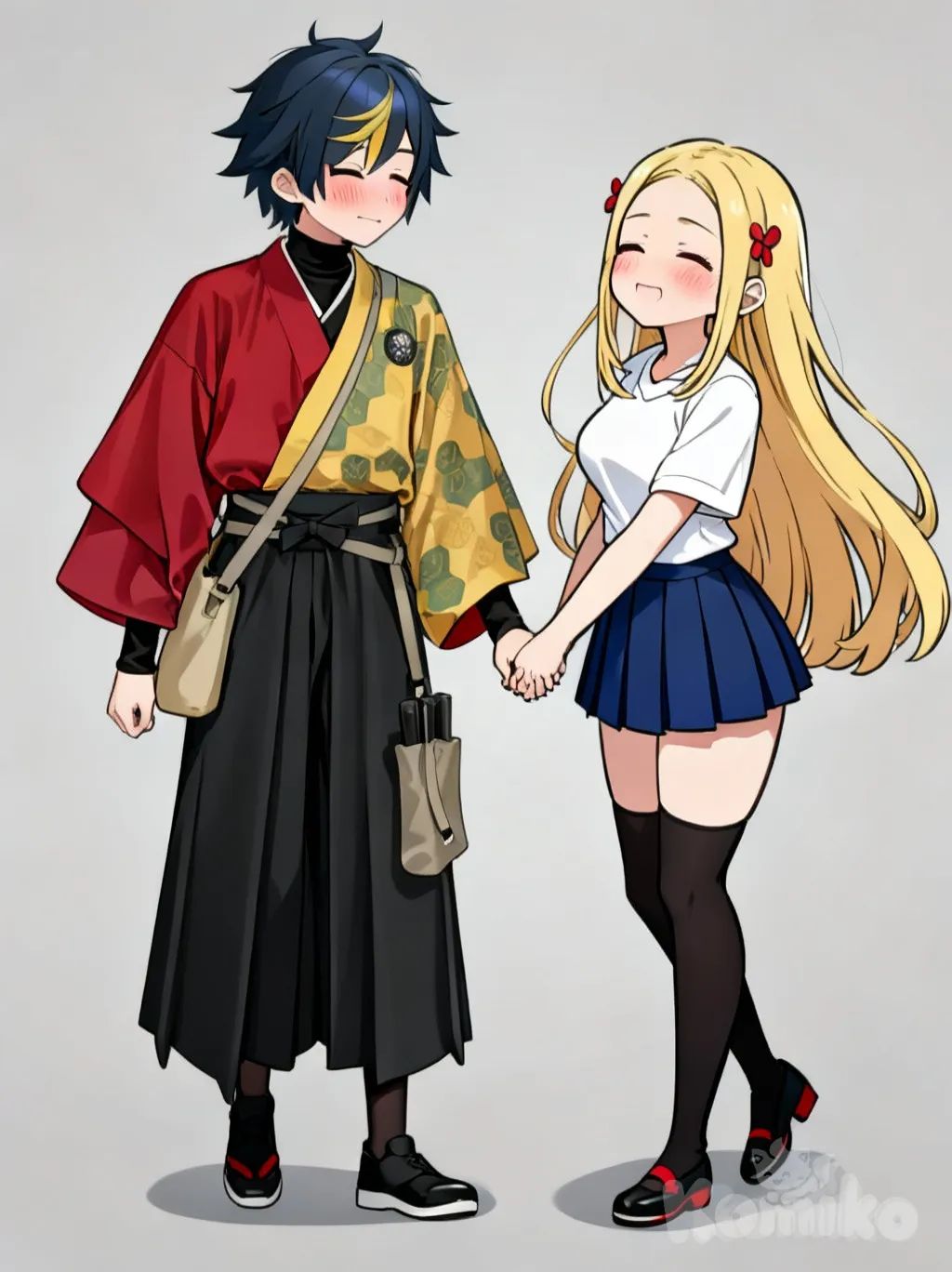 1boy, 1girl, 2people, @katakana-vitoria-UaTb, @Tomioka_Giyuu, holding hands, blush