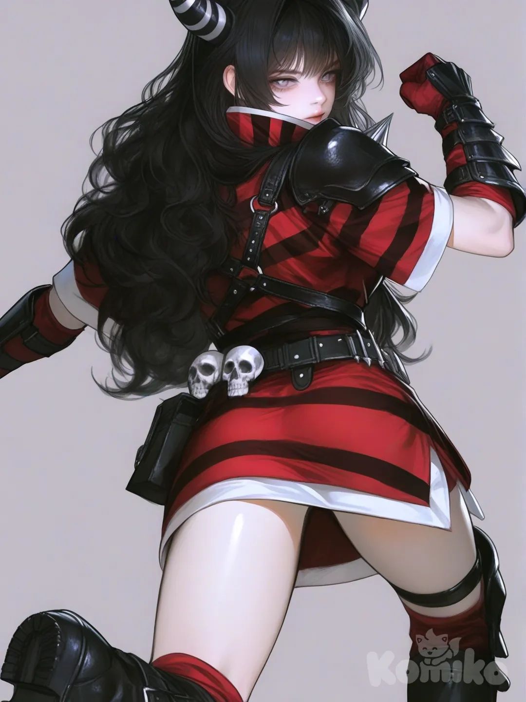 @morgana-vexly-aCv6 , 1girl, [semi-realistic-portrait-style], back facing viewer, raised fist, backlight, clean background