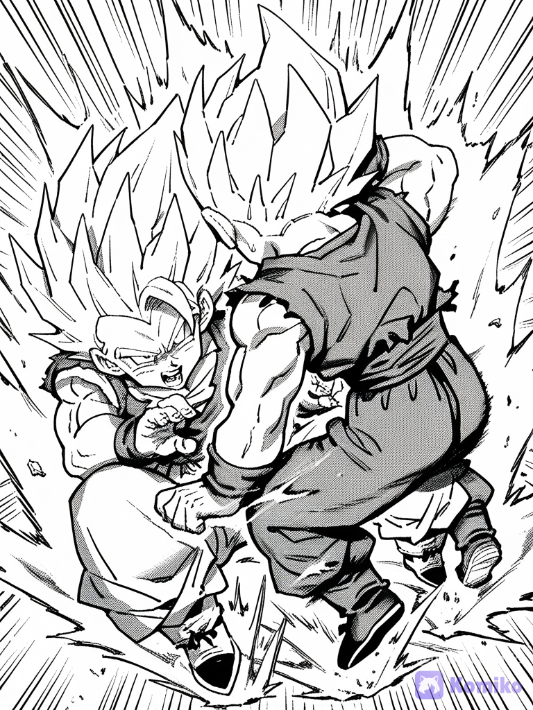 Goku peleando con Vegeta
