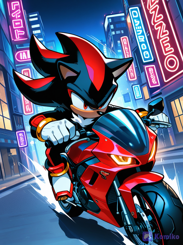 ¡Shadow en su moto neón! 🏍️🌃
