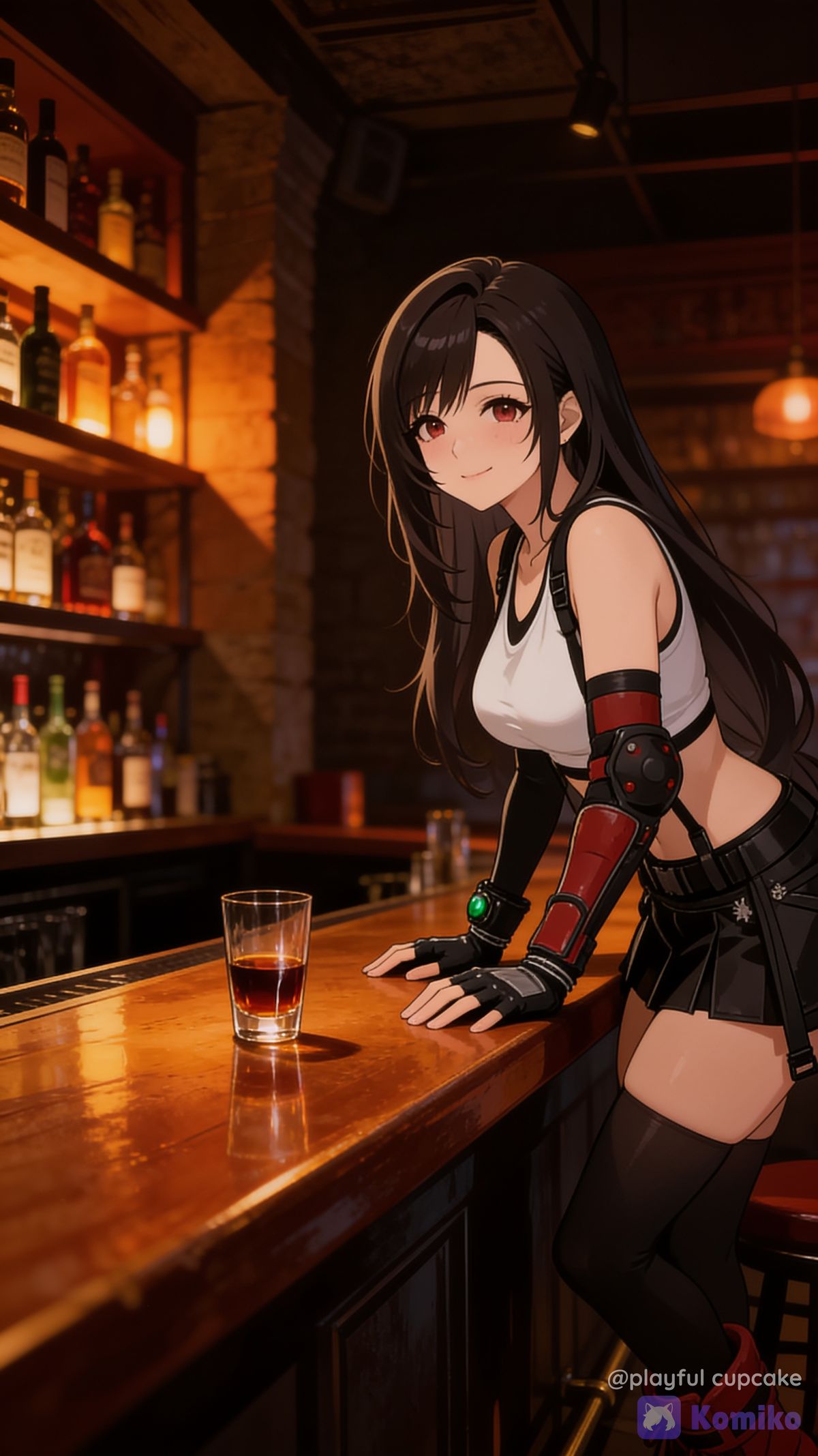 Tifa sits right next to me by serving me a drink