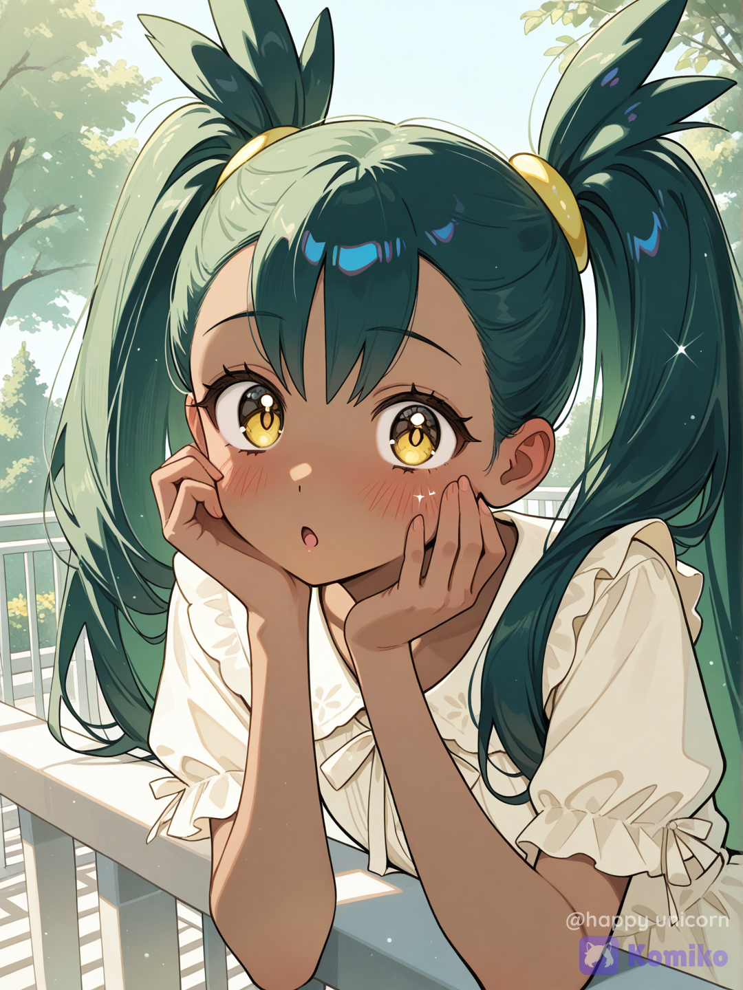 Kawaii girl looking out from the balcony