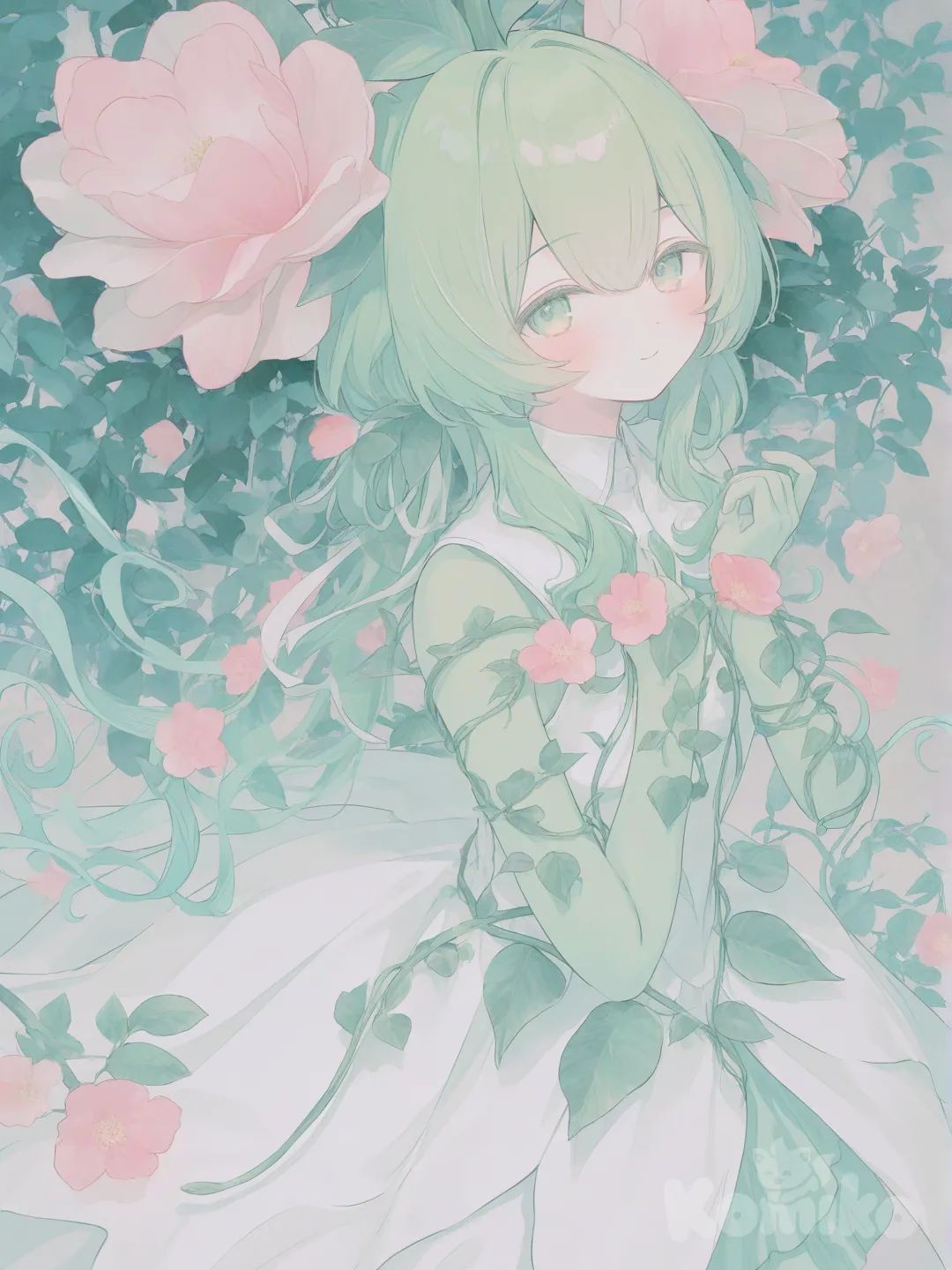 [soft-pastel-style], plant girl