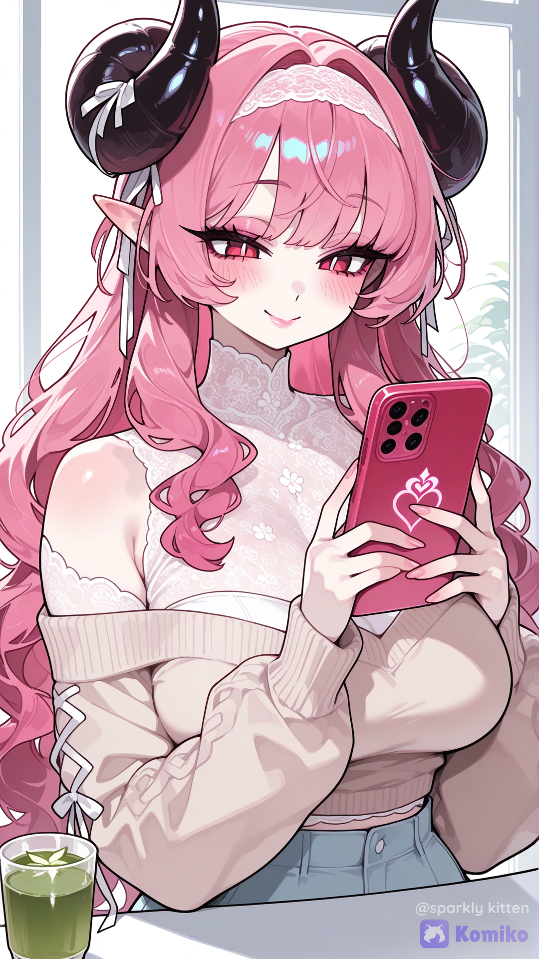 Green tea, pink hair and demon