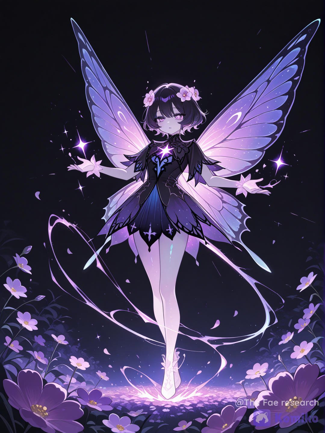 Butterfly purple fairy and flowers