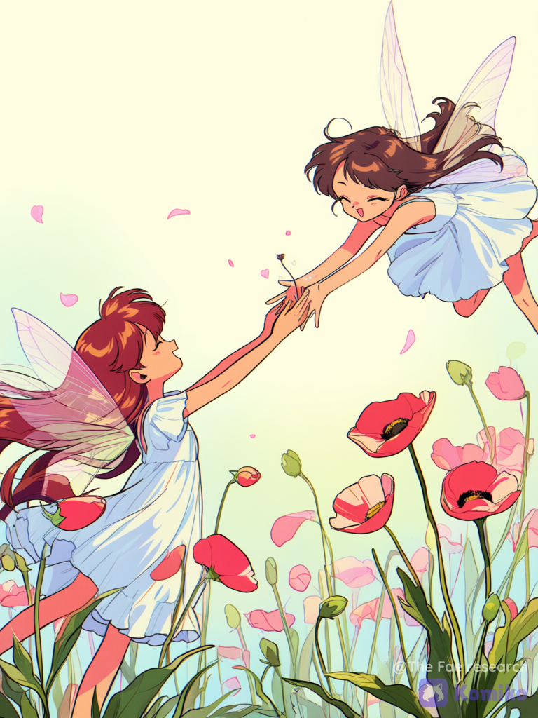 Fairies frolicking poppies