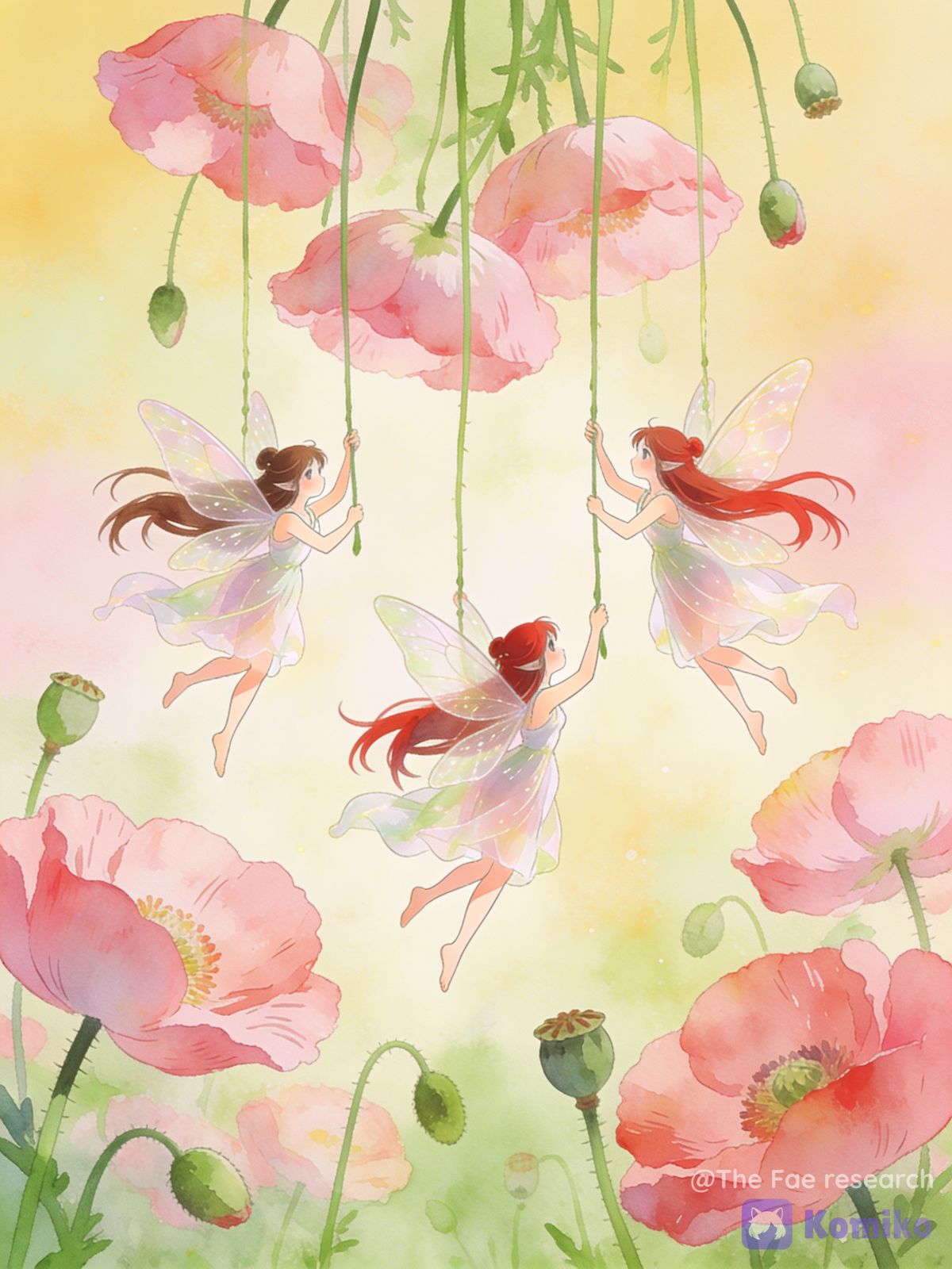 Three fairies among flowers