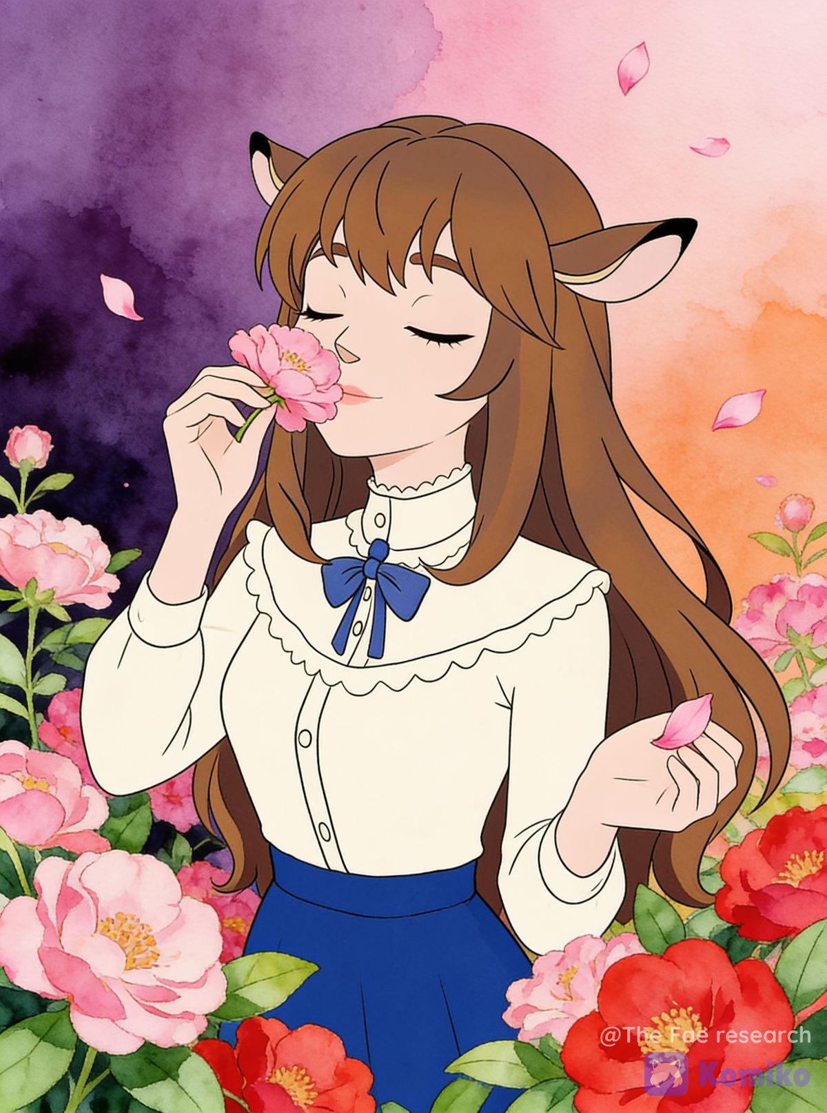 Cara among flowers