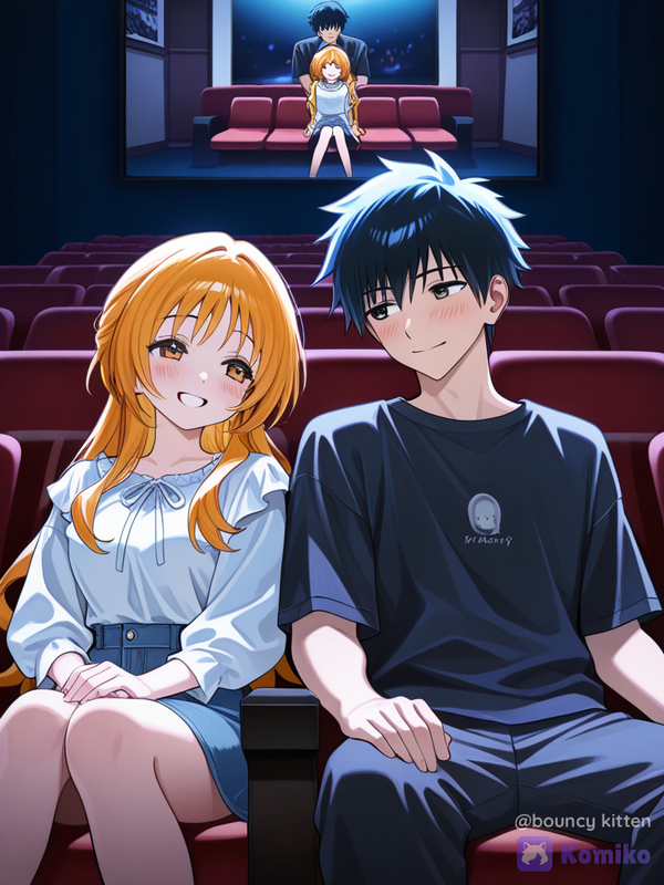 A young couple watching a movie.