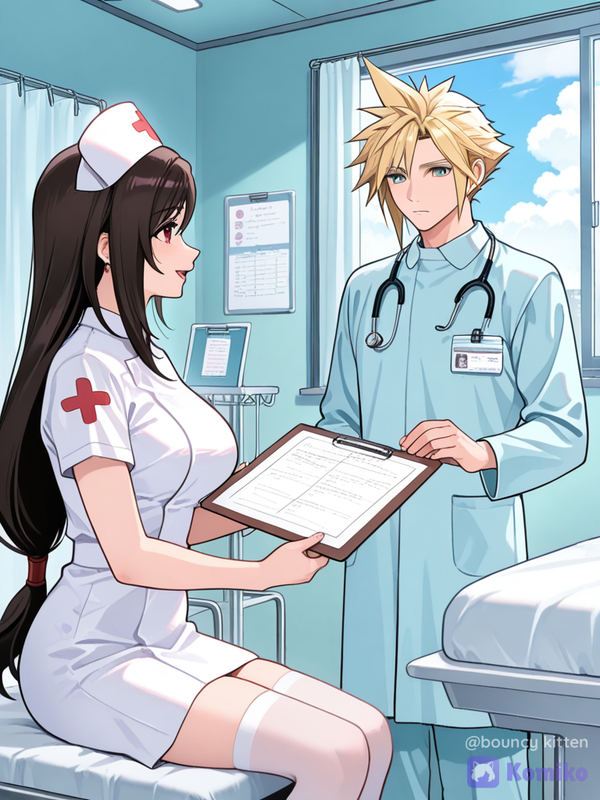 Cloud x Tifa working at the hospital