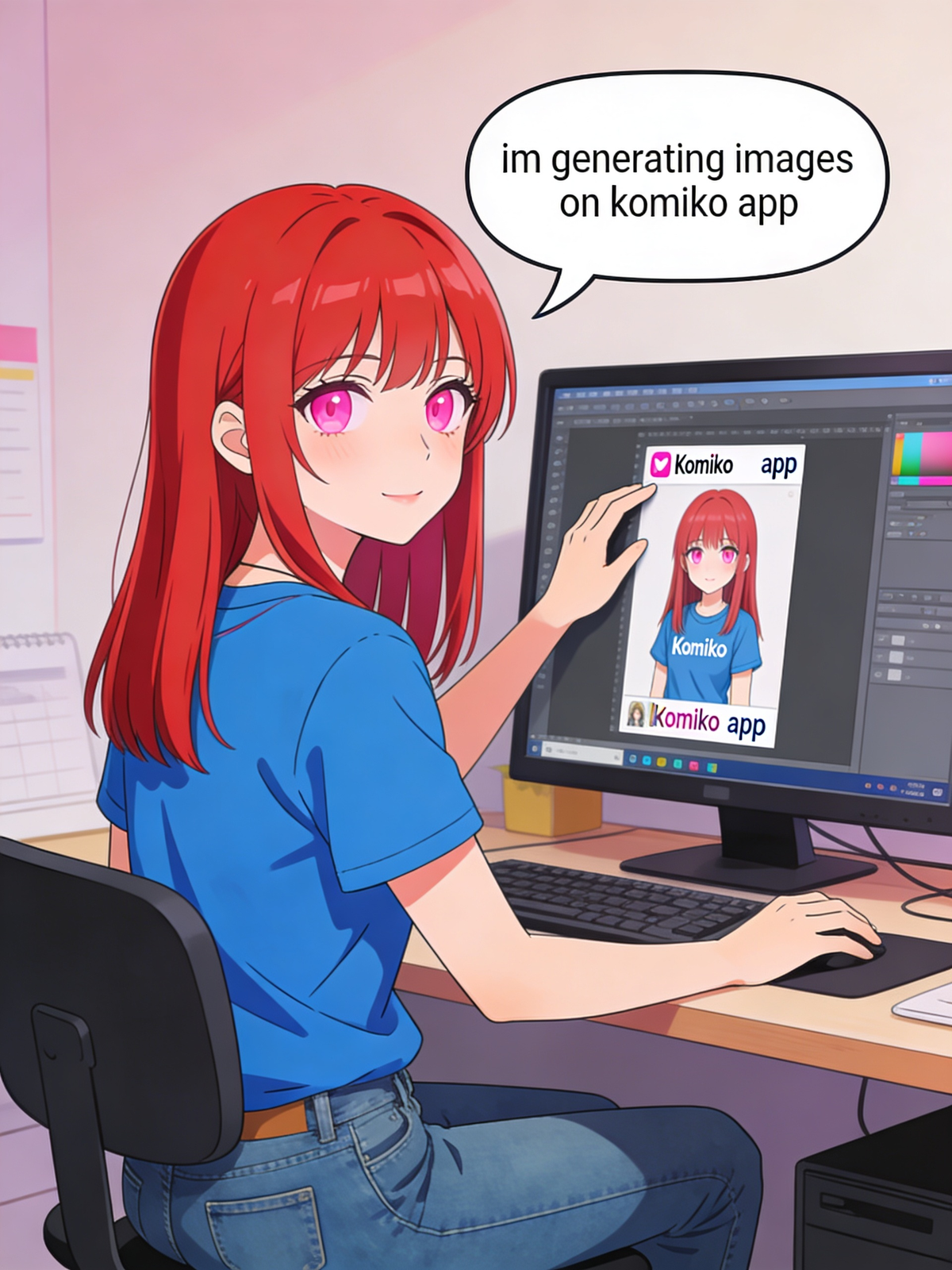 red head making komiko images
