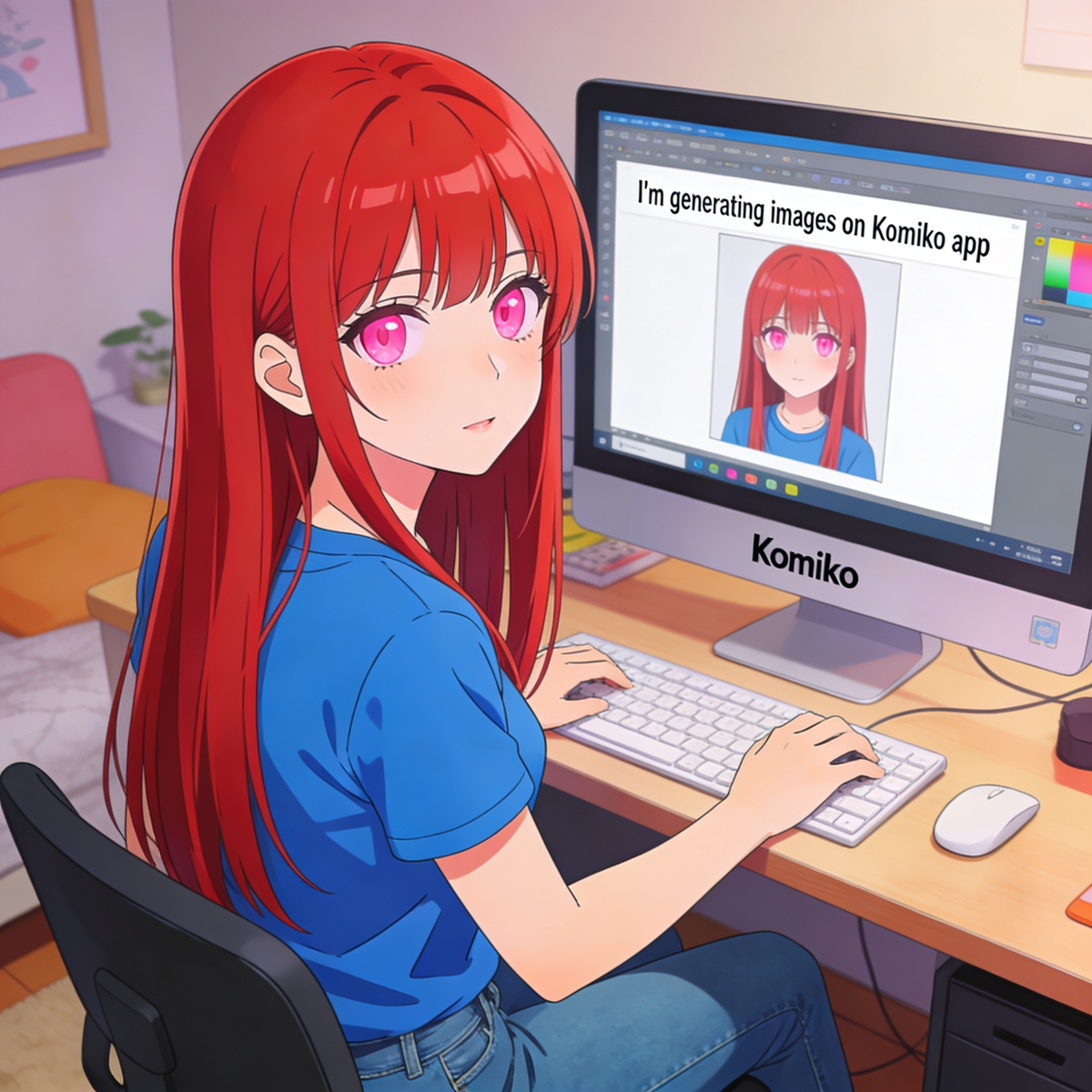 red head making komiko images