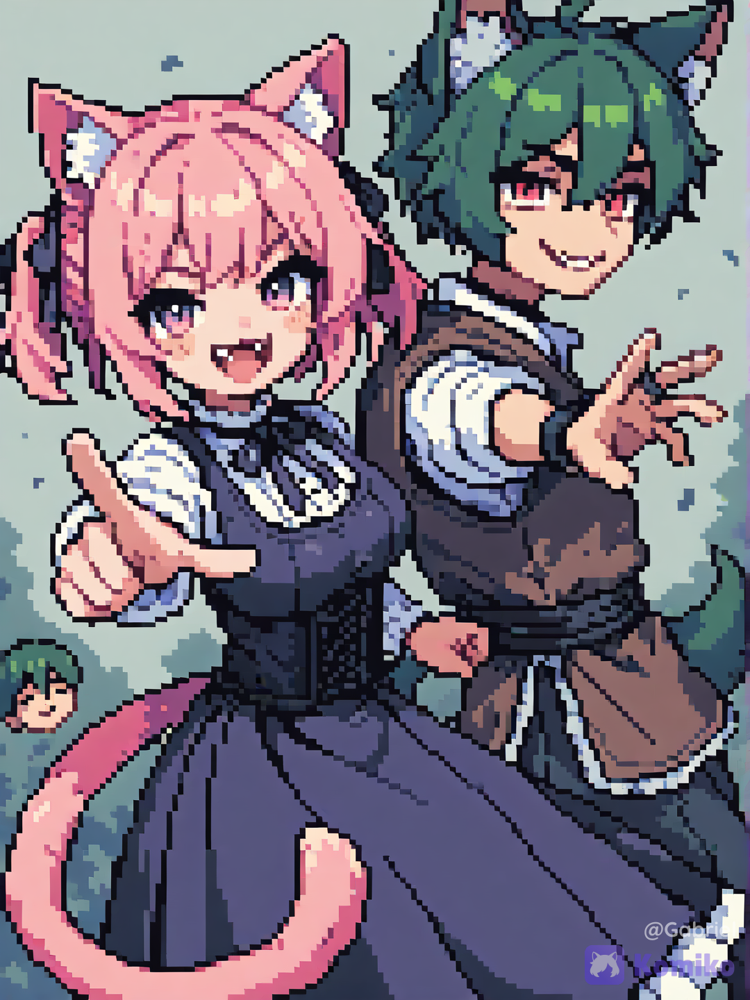 ¡Gatita y lobito en pixel! 🐱🐺✨