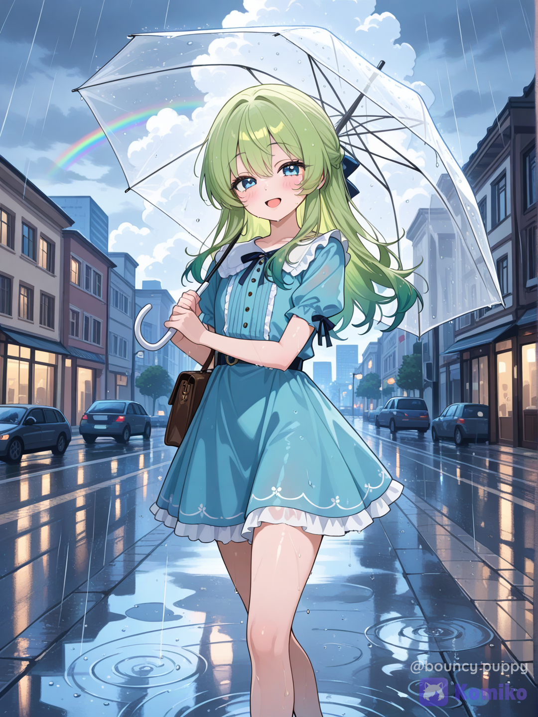 Walking in the rain. 