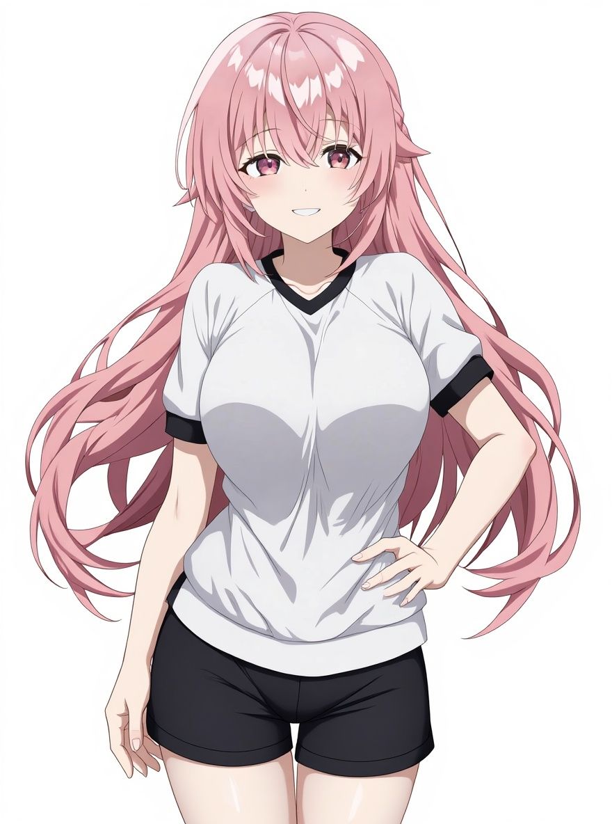 ピンク髪の美少女が体操服姿で