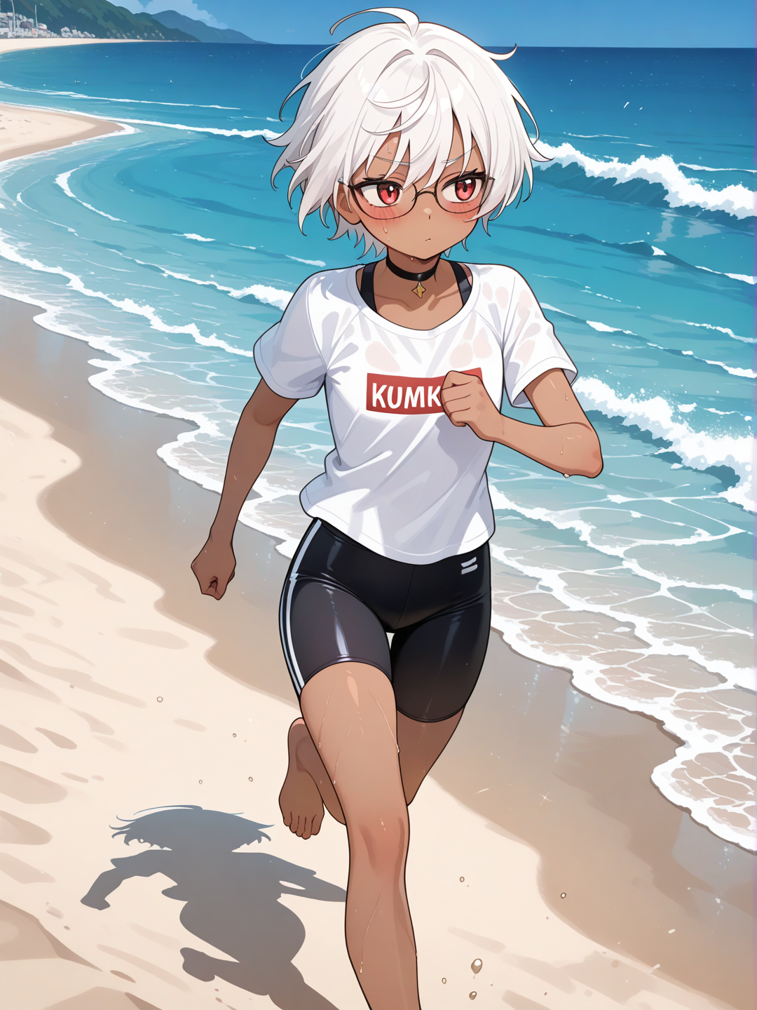 Jogging along the beach