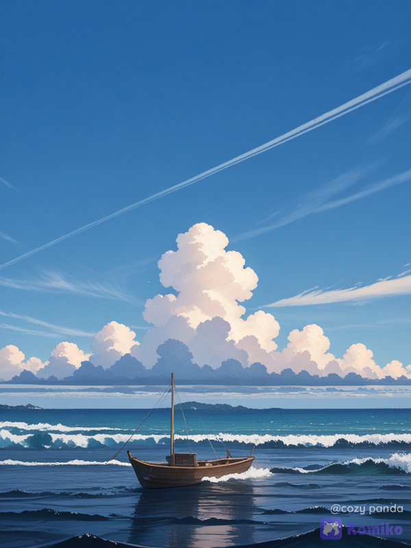 Image bateau avec un belle océan de beaux nuages un ciel bleu et un beau bateau en train de naviguer