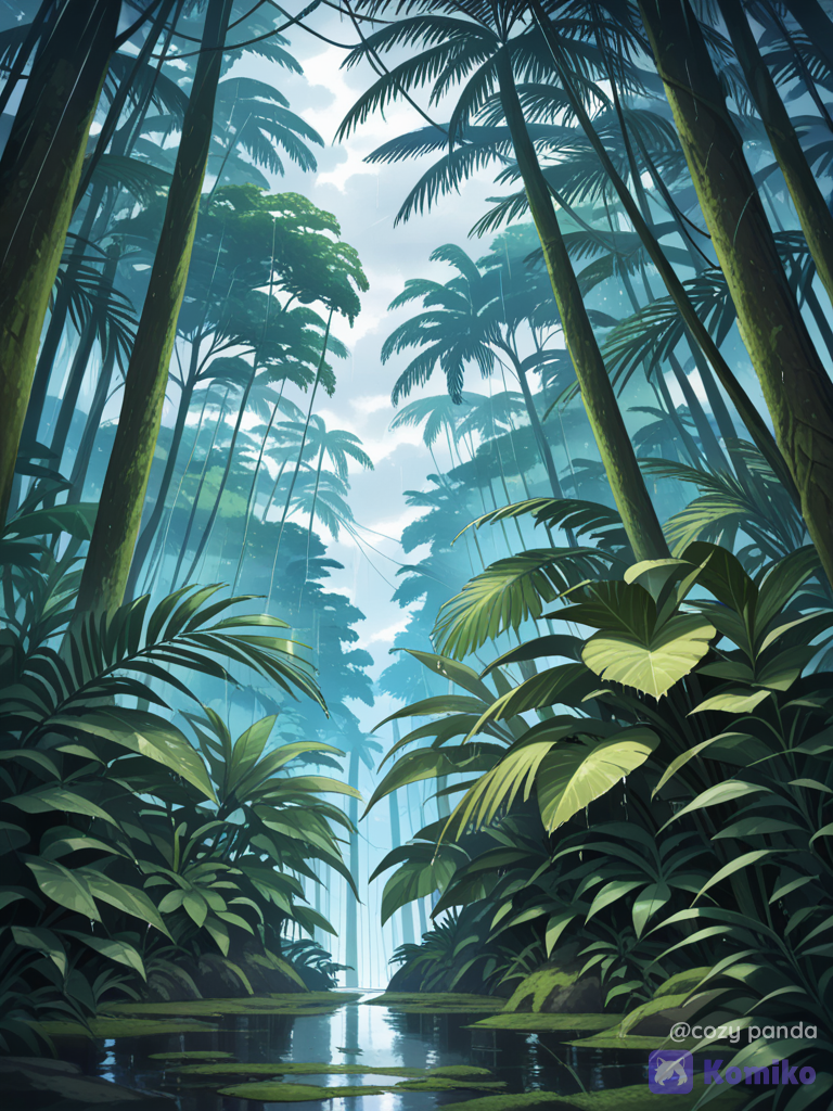Image forêt tropicale avec beaucoup d’arbres de palmier et une jungle humide avec beaucoup de feuill